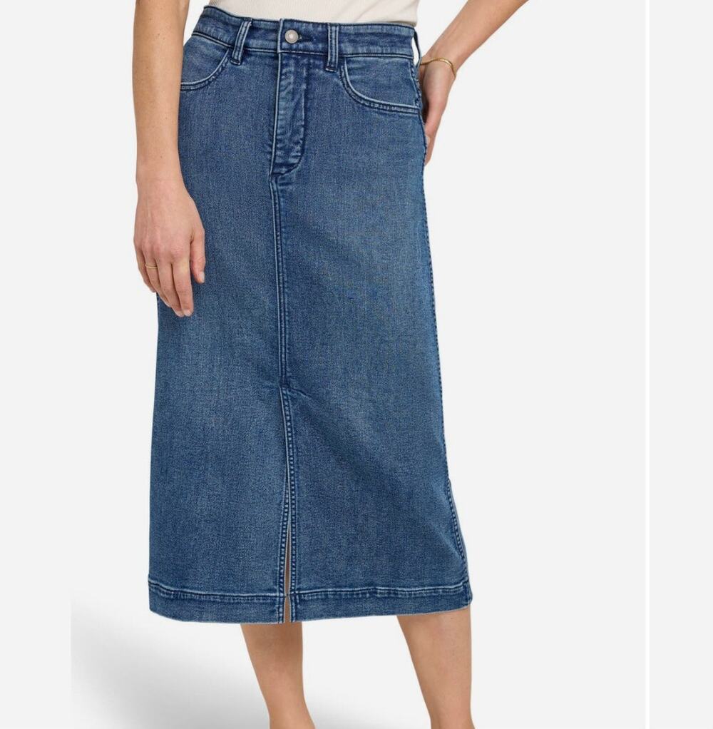 Faherty French Terry Midi Skirt Denim size 12 Front Slit, A-line